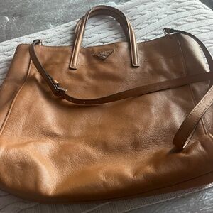 Prada tote bag with crossbody strap tan